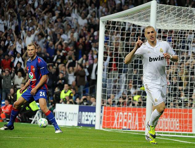 Tuesday Champions League: Real Madrid's Karim Benzema celebates after scoring their third goal 