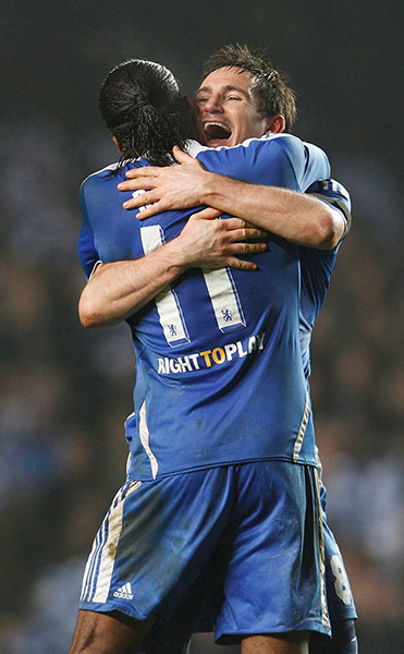 Tuesday Champions League: Frank Lampard and Didier Drogba celebrate after Chelsea beat Napoli