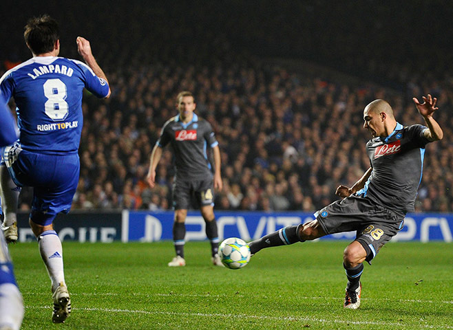 Tuesday Champions League: Napoli's Gokhan Inler scores against Chelsea