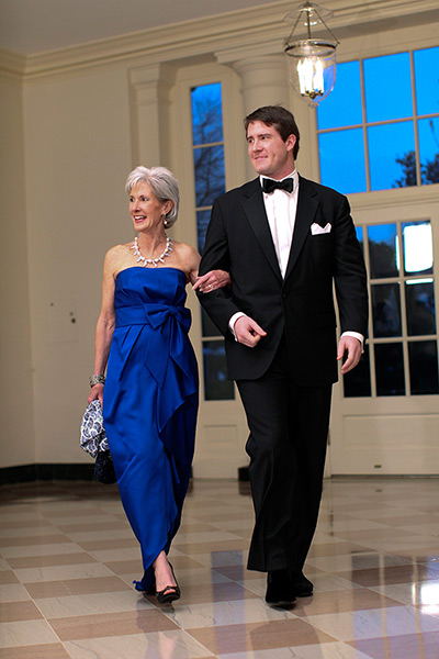 State dinner fashion: Kathleen Sebelius and her son Ned Sebelius