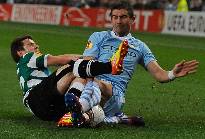 City v Sporting: Sporting's Pereirinha challenges Manchester City's Kolarov 