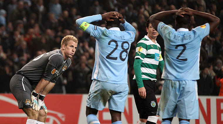 City v Sporting: Dejected Manchester City players