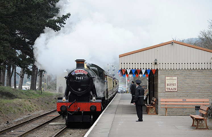 Cheltenham Gold Cup day: The At The Races Express arrives at the Cheltenham racecourse station