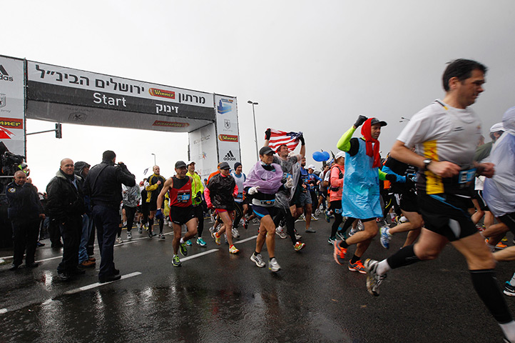 Jerusalem Marathon: Runners start the second international Jerusalem Marathon, near Jaffa Gate