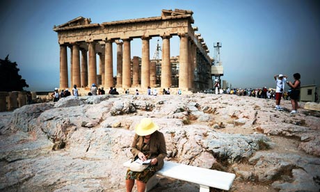 Greece: a tourist at the Acropolis