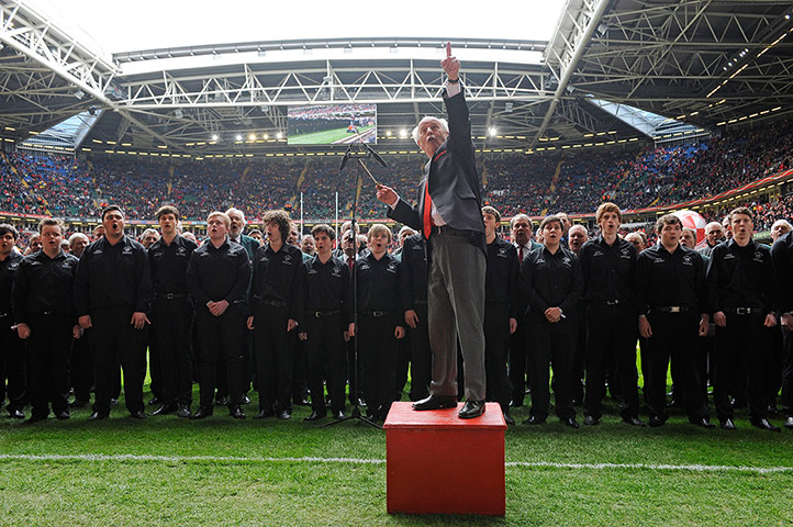 Wales v France: Choirs sing on the pitch before the Wales versus France game