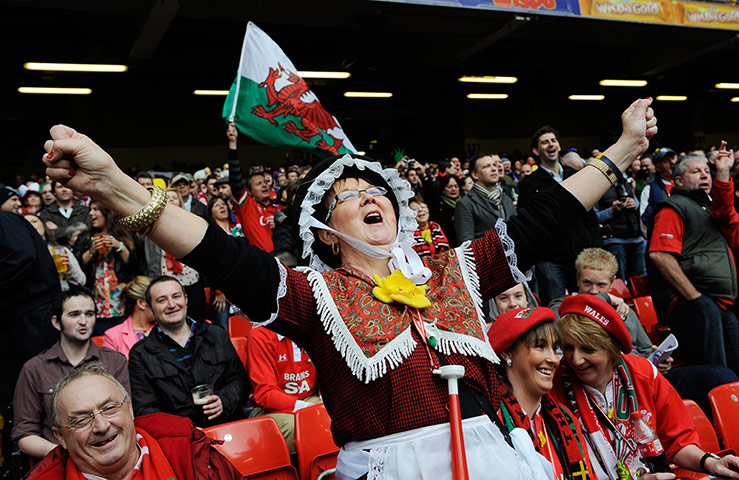 Wales v France: A Welsh lady in traditional dress sings before kick off