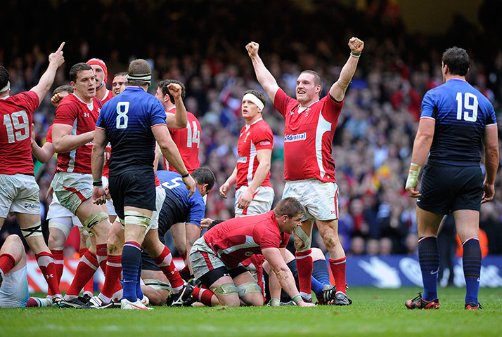 Wales v France: Gethin Jenkins celebrates as Wales win the Grand Slam