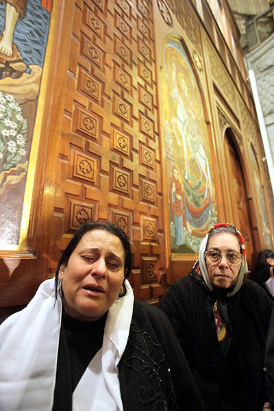 Pope Shenouda III: Egyptian Coptic Christians inside the Abassiya Cathedral
