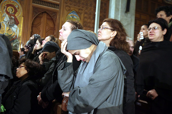 Pope Shenouda III: Egyptian Coptic Christians inside the Abassiya Cathedral
