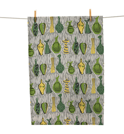 British textiles: V&A tea towel green vases