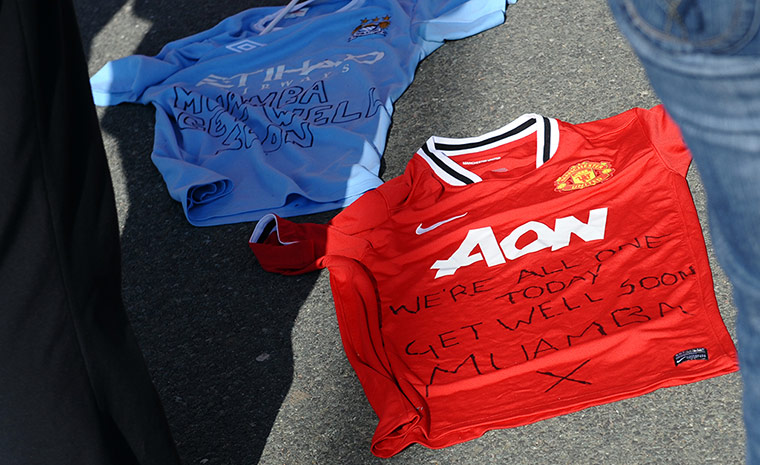 Muamba get well messages: United and City shirts