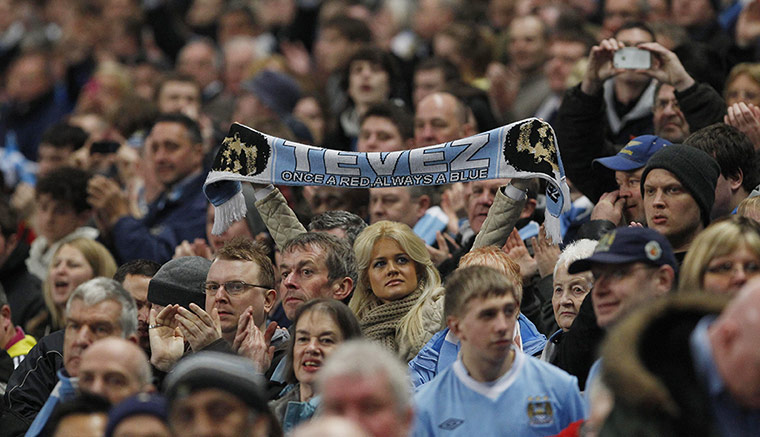 Manchester City v Chelsea: Manchester City fan with a Carlos Tevez scarf