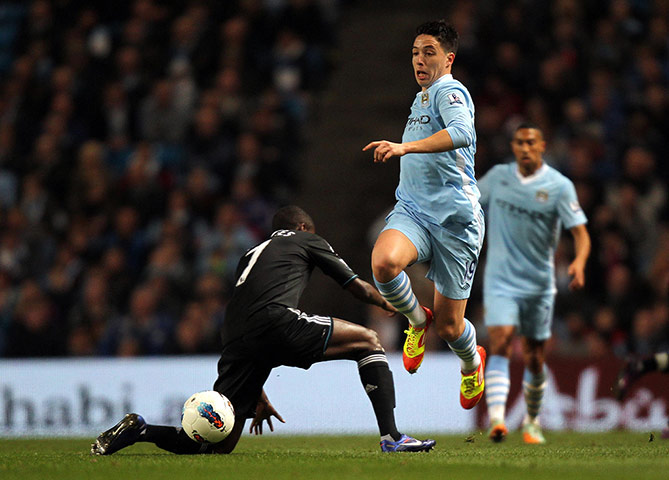 Manchester City v Chelsea: Manchester City's Samir Nasri in action against Chelsea