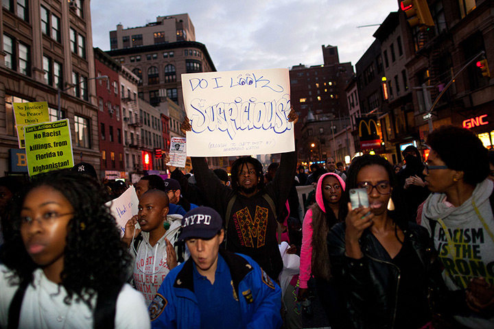 Trayvon Martin march: Demonstrators march after a rally for Trayvon Martin