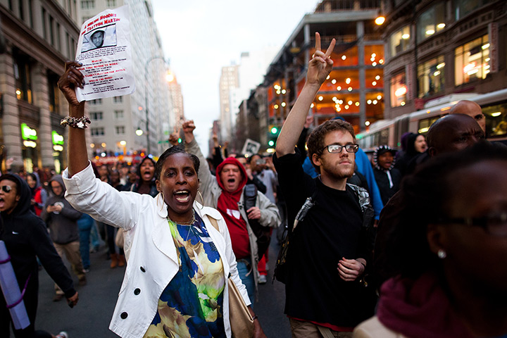 Trayvon Martin march: Demonstrators march during rally for Trayvon Martin