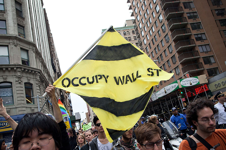 Occupy Wall Street march: Occupy Wall Street protesters march from Zuccotti Park to Union Square