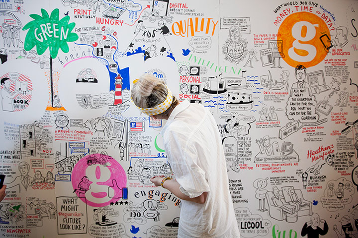 Guardian Open Weekend: The cartoon wall at the end of the day on Sunday