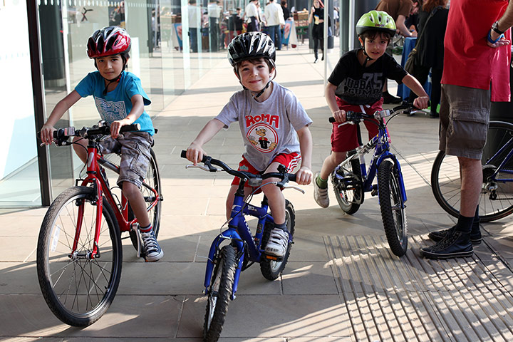 Guardian Open Weekend: Children arrive on bicycles for the open weekend