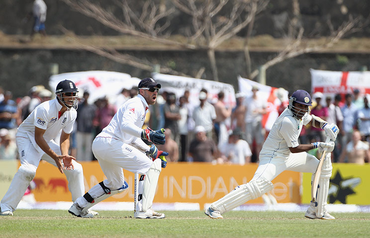 Sri Lanka v England day 1: Mahela Jayawardene hit a boundary