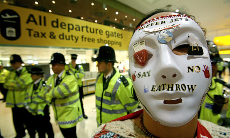 Protester at Heathrow airport