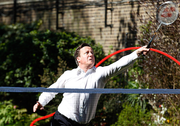 David Cameron badminton: David Cameron plays a game of badminton