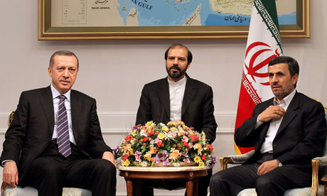 Iranian president Mahmoud Ahmadinejad meets with Turkish PM Recep Tayyip Erdogan in Tehran