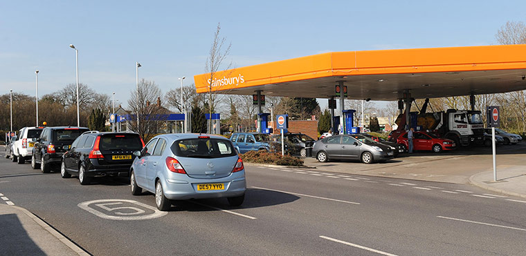 Petrol: Harrogate, North Yorkshire: Drivers queue for petrol and diesel