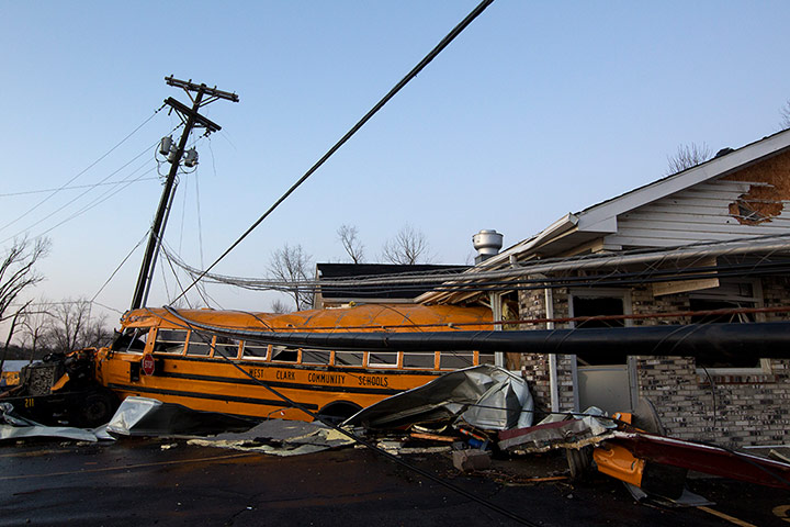 Tornado Updated: A school bus after a tornado swept through Henryville