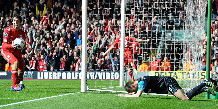 Liverpool v Arsenal: Arsenal's Laurent Koscielny scores an own goal against Liverpool