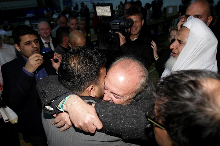 George Galloway win: George Galloway hugs supporters