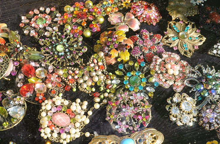 Jewel: Vintage jewelled brooches dazzle and sparkle in the sunlight