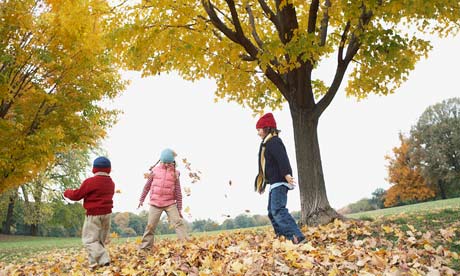 Children playing outdoors in autumn