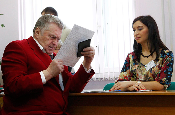 Russian election: Moscow: Presidential candidate Vladimir Zhirinovsky