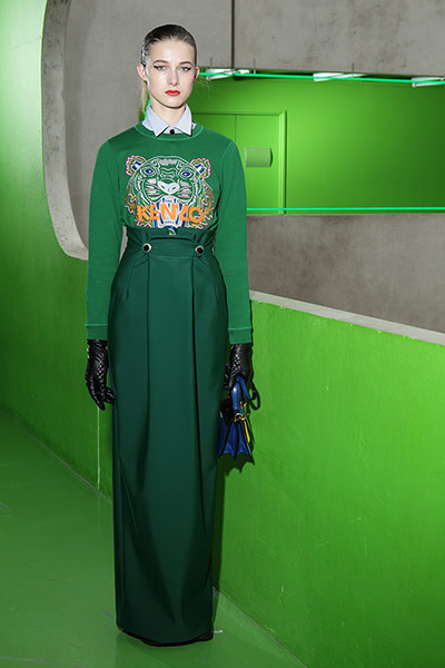The Kenzo AW12 collection: Kenzo AW12 green skirt and jumper