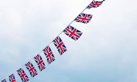 Union Jack buntings against sky