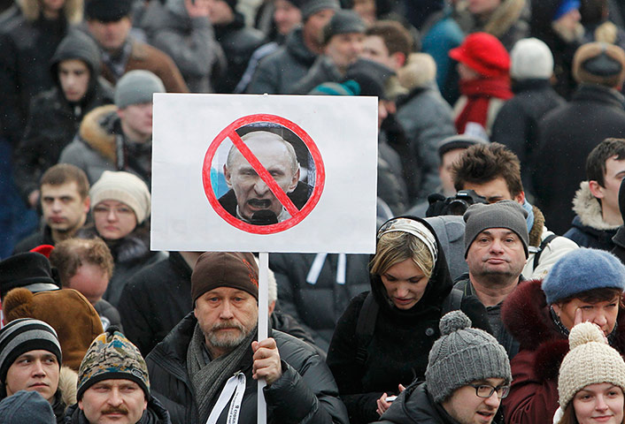 Putin protest: Opposition supporters gather before a protest 