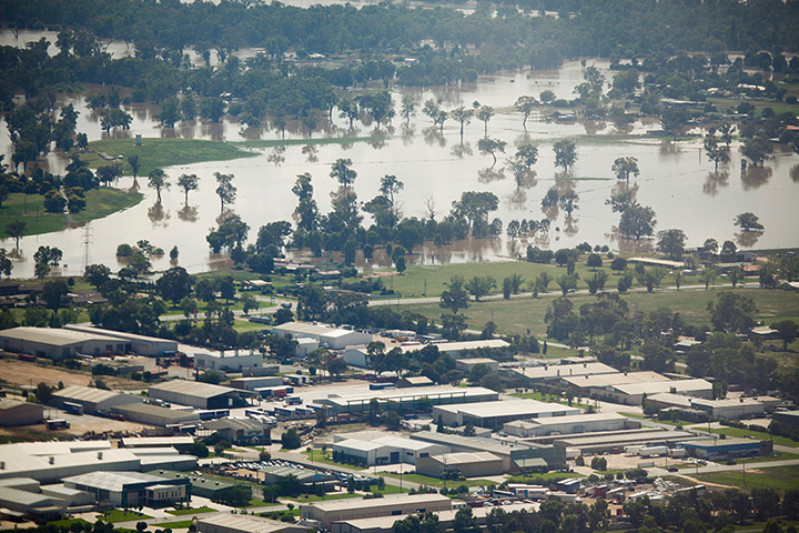 Flooding in Australia: Flooded areas in Wagga Wagga in southwest New South Wales