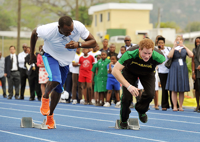 Prince and Usain: Prince Harry is first out of the blocks