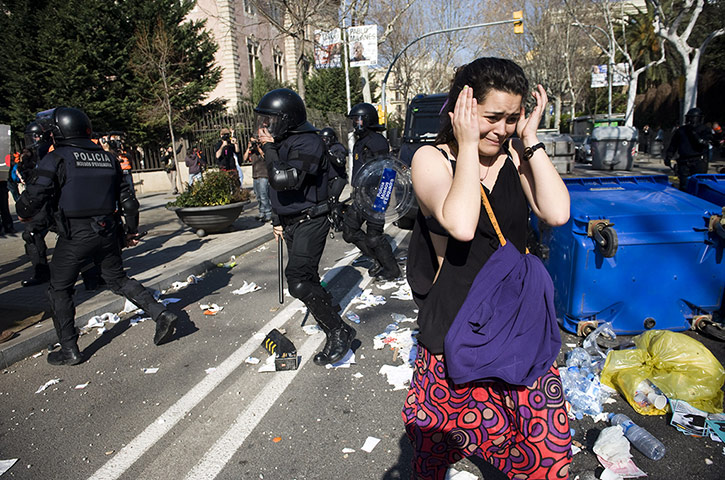 Women protesting: University Students Protest In Barcelona