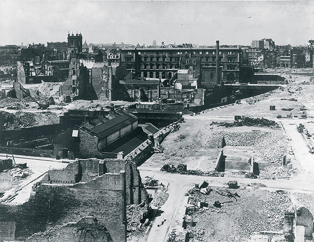 Barbican centre: The bomb-damaged site of the centre