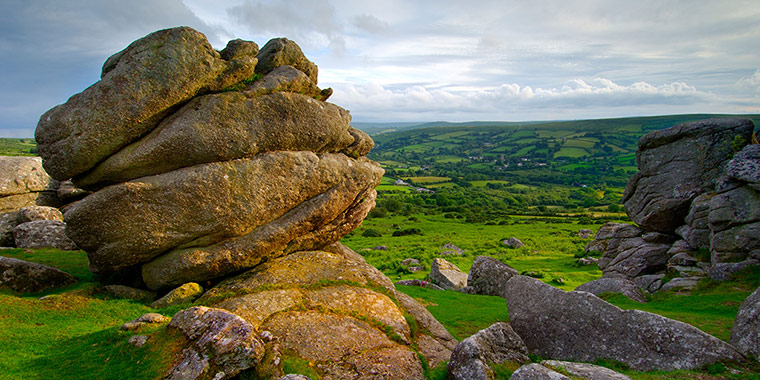 Panoramic Outlook: Panoramic outlook from Bonehill Rocks on Dartmoor 