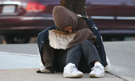 Homeless girl in winter. 