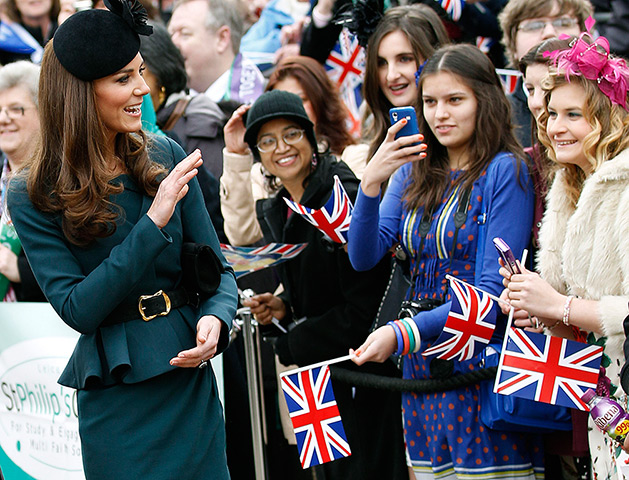 Royals in Leicester: Catherine, the Duchess of Cambridge waves, while visiting the Cathedral