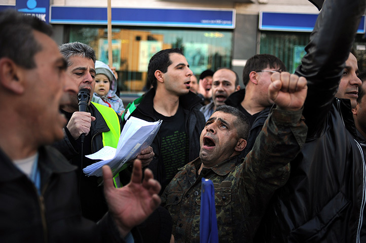 24 hours: Sofia, Bulgaria: Syrian immigrants shout slogans during a rally