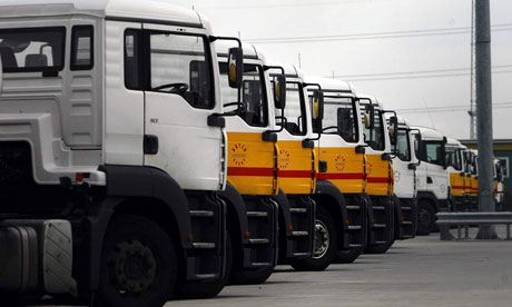 Fuel tankers standing at a Shell depot