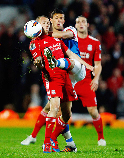 Blackburn v Liverpool: Liverpool's Craig Bellamy and Blackburn's Jason Lowe in action