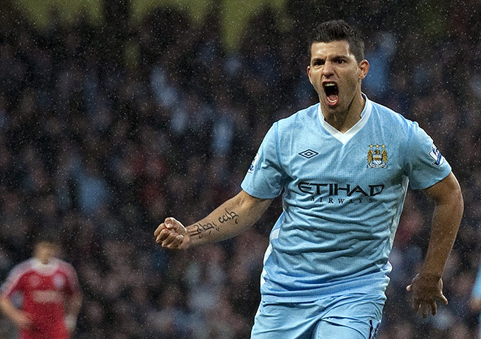 Wednesday footie: Sergio Agüero celebrates scoring for Manchester City