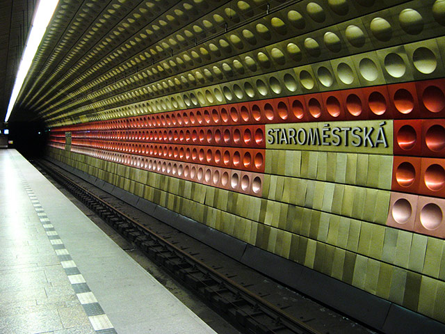 Your Pictures: Your Pictures: geomtric pattern on the wall of a tube station in Prague