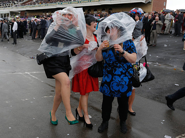 racing: Racegoers take shelter